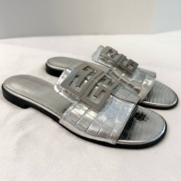 Givenchy Silver Croc 4G Logo Leather Flat Mules Slide Sandals EU 36/US 6 Italy - Picture 4 of 8